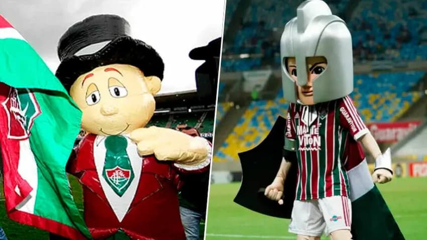 O primeiro mascote do Fluminense foi o Cartola (à esquerda), antes de ser trocado pelo Guerreirinho (à direita) (Foto: Reprodução)