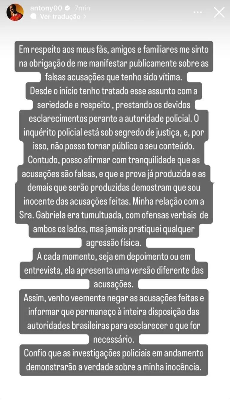 Nota caso Antony que gerou corte na Seleção Brasileira