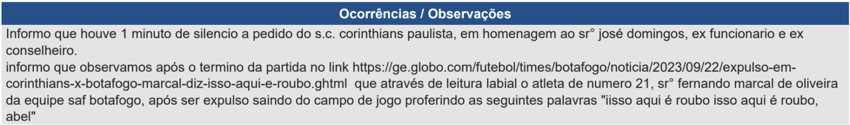 súmula corinthians botafogo