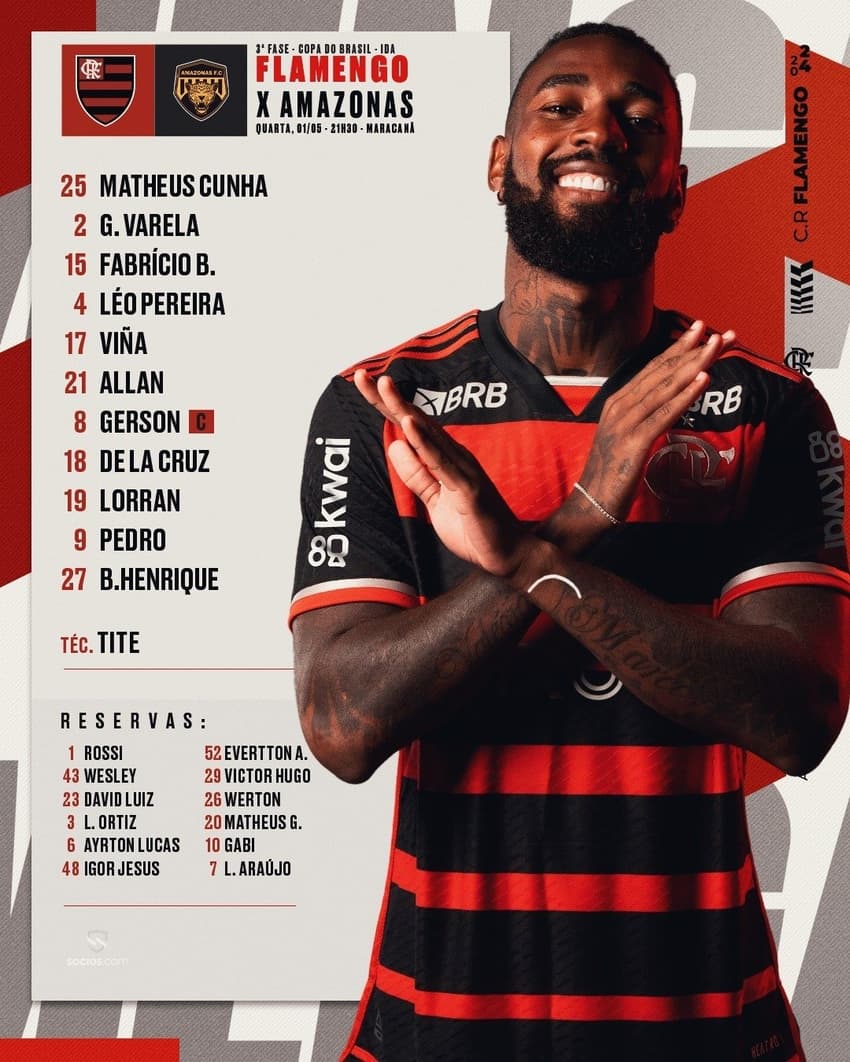 Flamengo x Amazonas escalação sem Gabigol