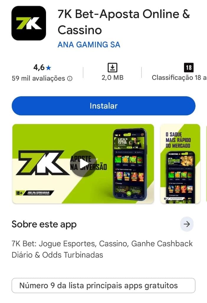 Captura da tela do app da Bet7k na Google Play Store.