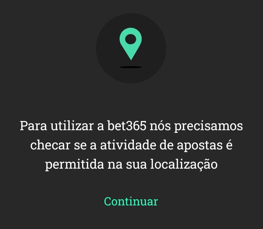 Captura de tela do aviso de localização da Bet365.