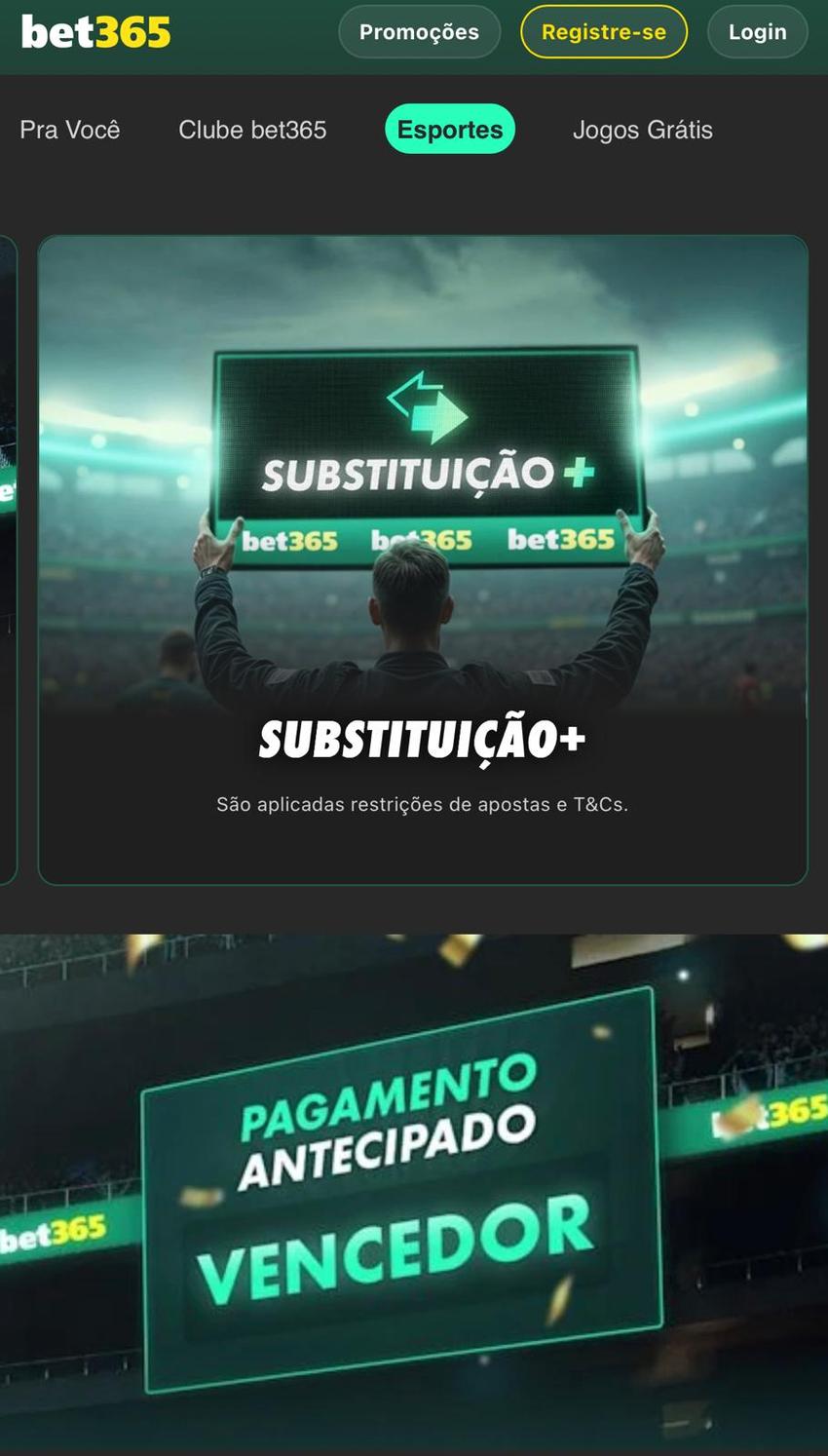 Captura da tela de promoções da bet365 no Brasileirão 2026.