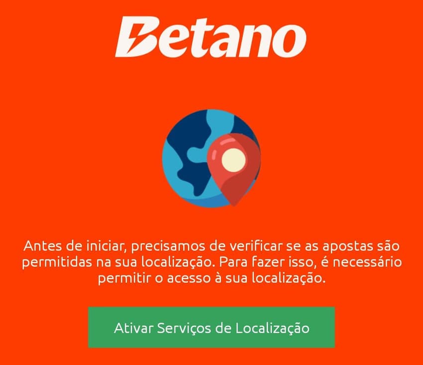 Mensagem da Betano para ativar a verificação de localização do apostador.