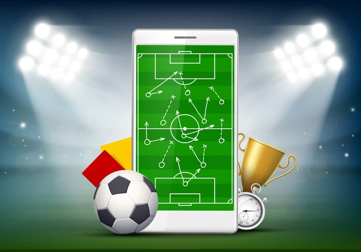 Soccer field on smartphone screen.