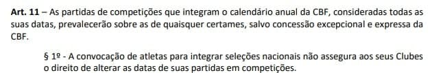 Artigo 11 do Regulamento Geral de Competições