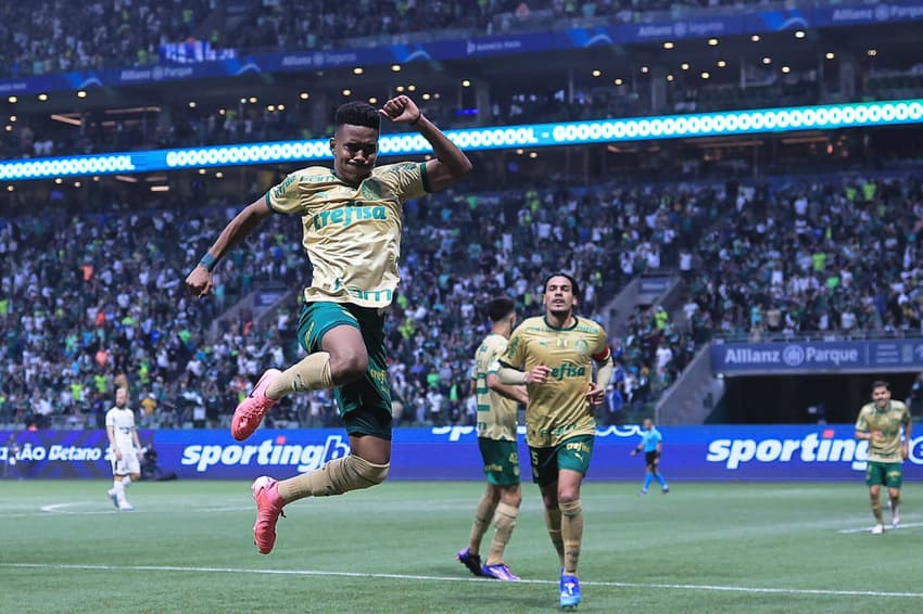 Estêvão comemora o gol em Palmeiras x Criciuma