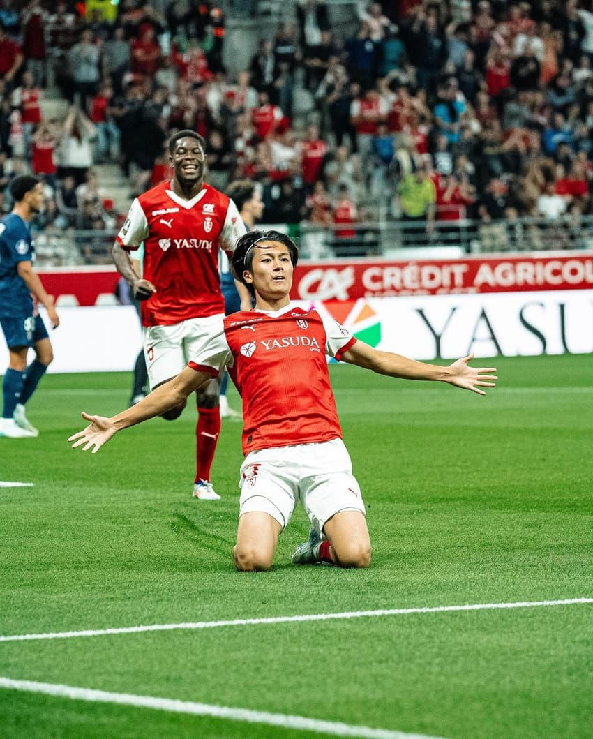 Nakamura, do Reims celebra gol marcado diante do PSG (Foto: Reprodução / Instagram)