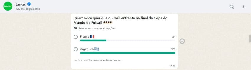 Enquete Argentina ou França - Copa do Mundo de Futsal