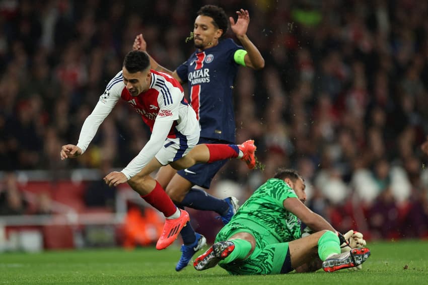 Marquinhos e Martinelli em Arsenal x PSG pela Champions League