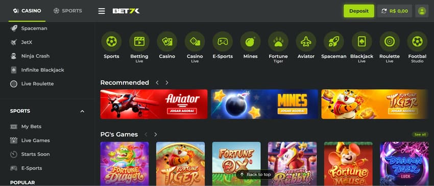 Visite o site da Bet7K Brasil para conhecer diferentes jogos de cassino online | Crédito: Reprodução / Bet7K Brasil 