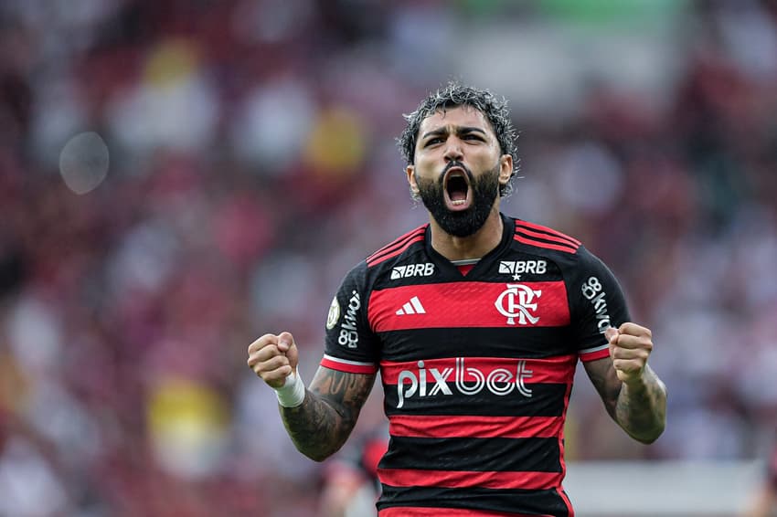 Gabigol comemora seu gol durante partida entre Flamengo e Juventude, no Maracanã, pela 31ª rodada do Brasileirão (Foto: Thiago Ribeiro/AGIF)