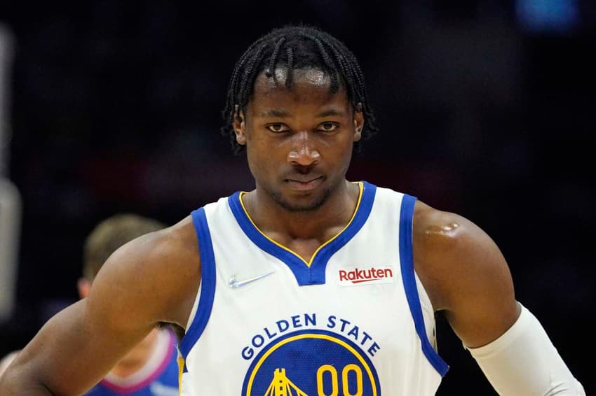Jonathan Kuminga, do Golden State Warriors, em jogo contra o Los Angeles Clippers na NBA0 (Foto: AP Photo/Mark J. Terrill) 