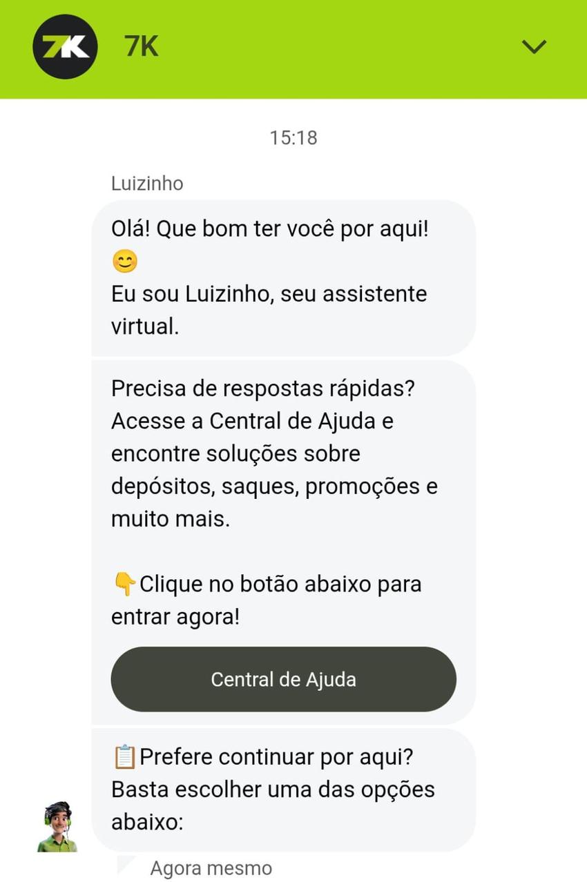 Captura de tela do chat ao vivo da Bet7K antes do cadastro.