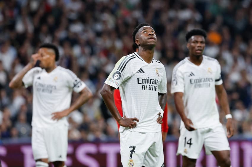 Vini Jr. lamenta derrota do Real Madrid na Champions League (Foto: Oscar del Pozo/AFP)