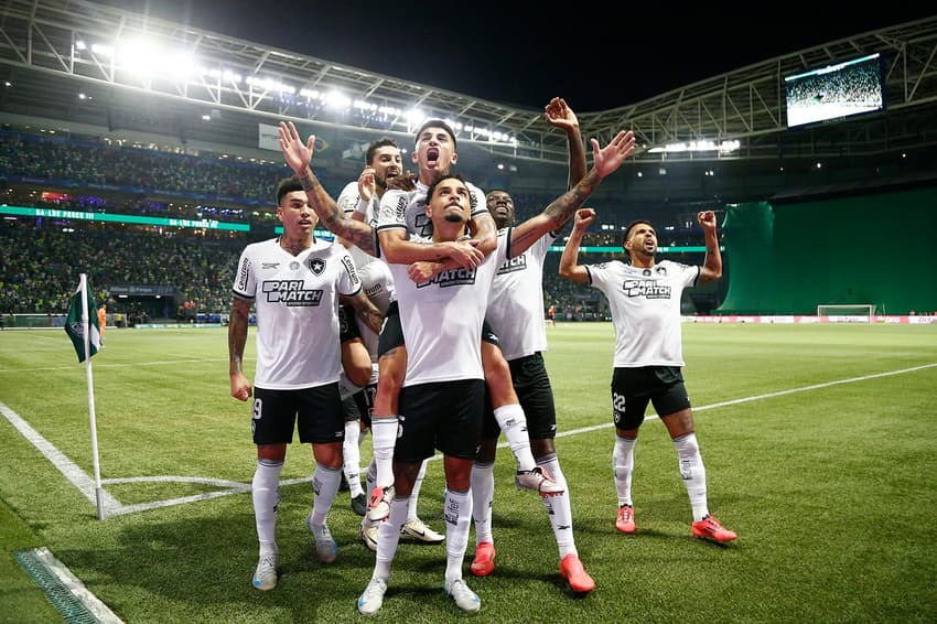 Jogadores comemoram gol em Palmeiras x Botafogo