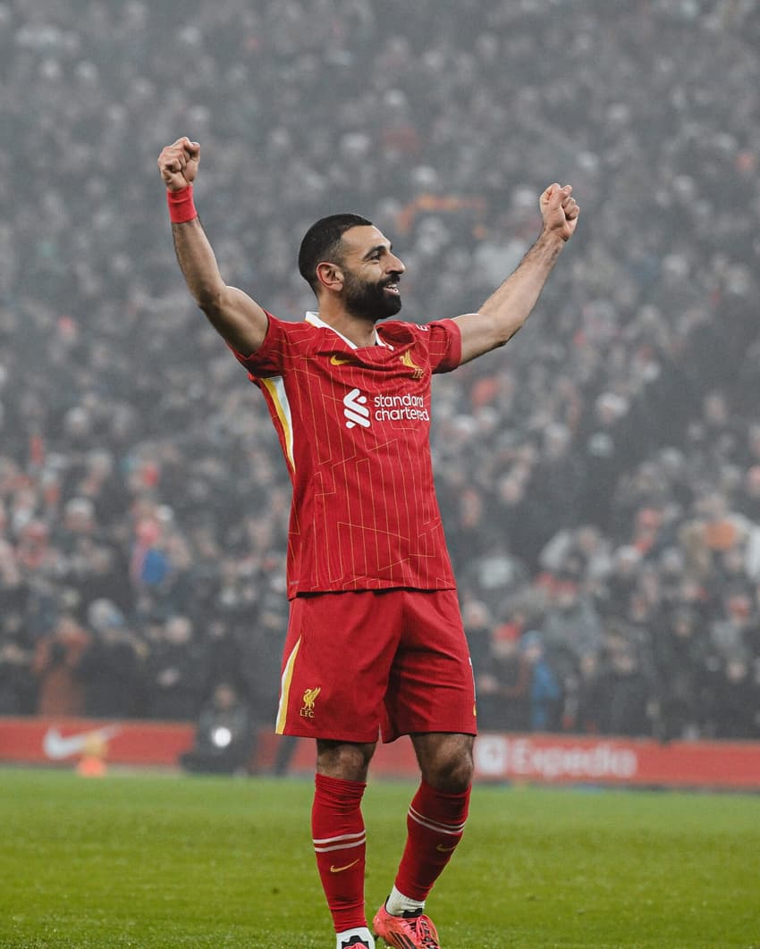 Salah comemorando gol pelo Liverpool