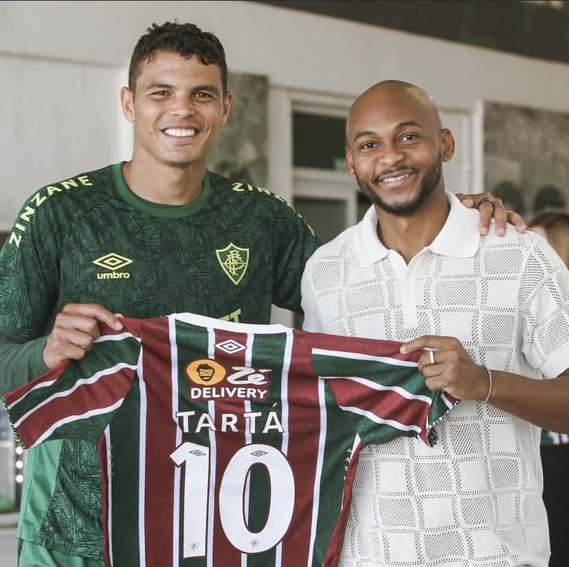 Tartá com Thiago Silva, em visita ao Fluminense