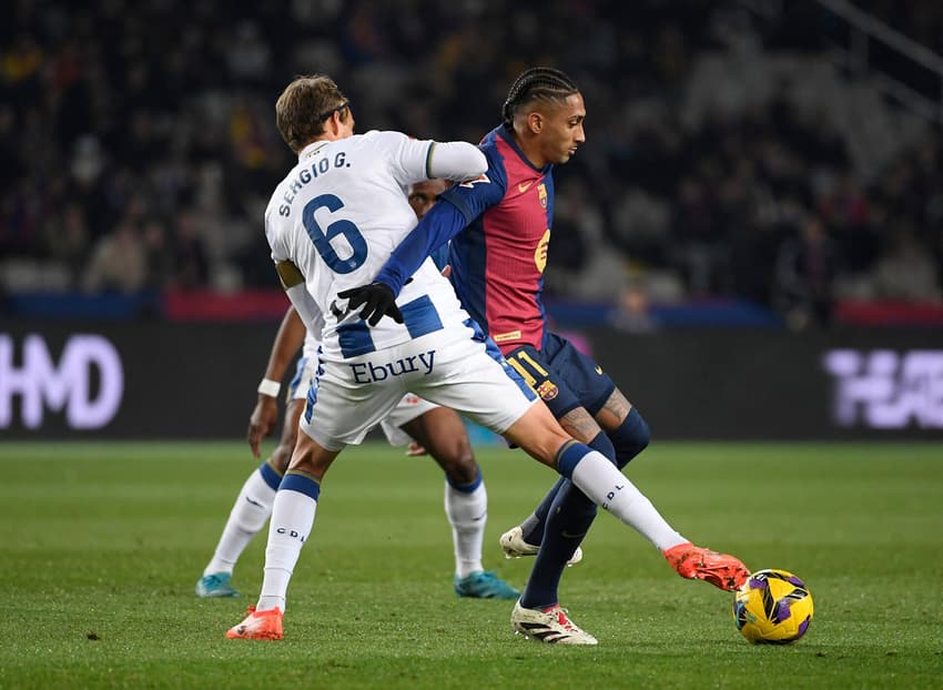 Raphinha durante jogo do Barcelona com o Leganés