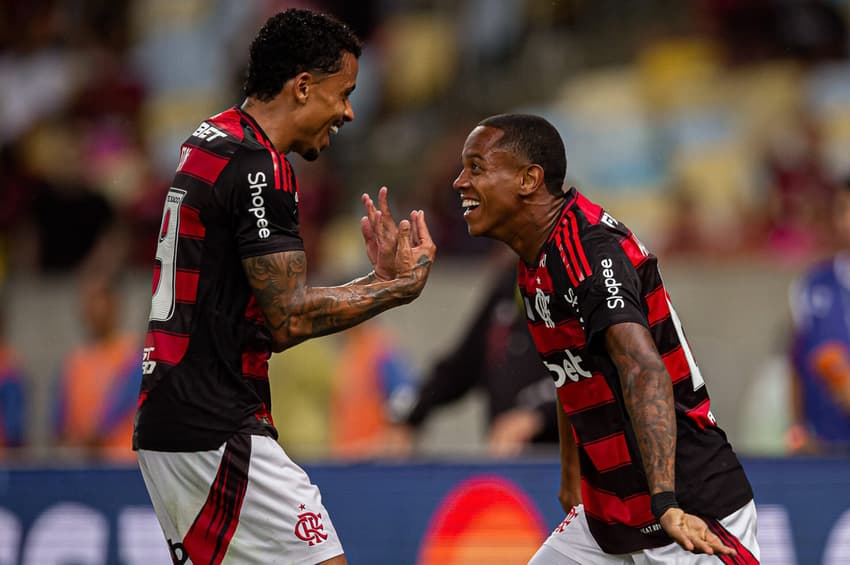 Allan comemora gol de Wallace Yan pelo Flamengo sobre o Sampaio Corrêa