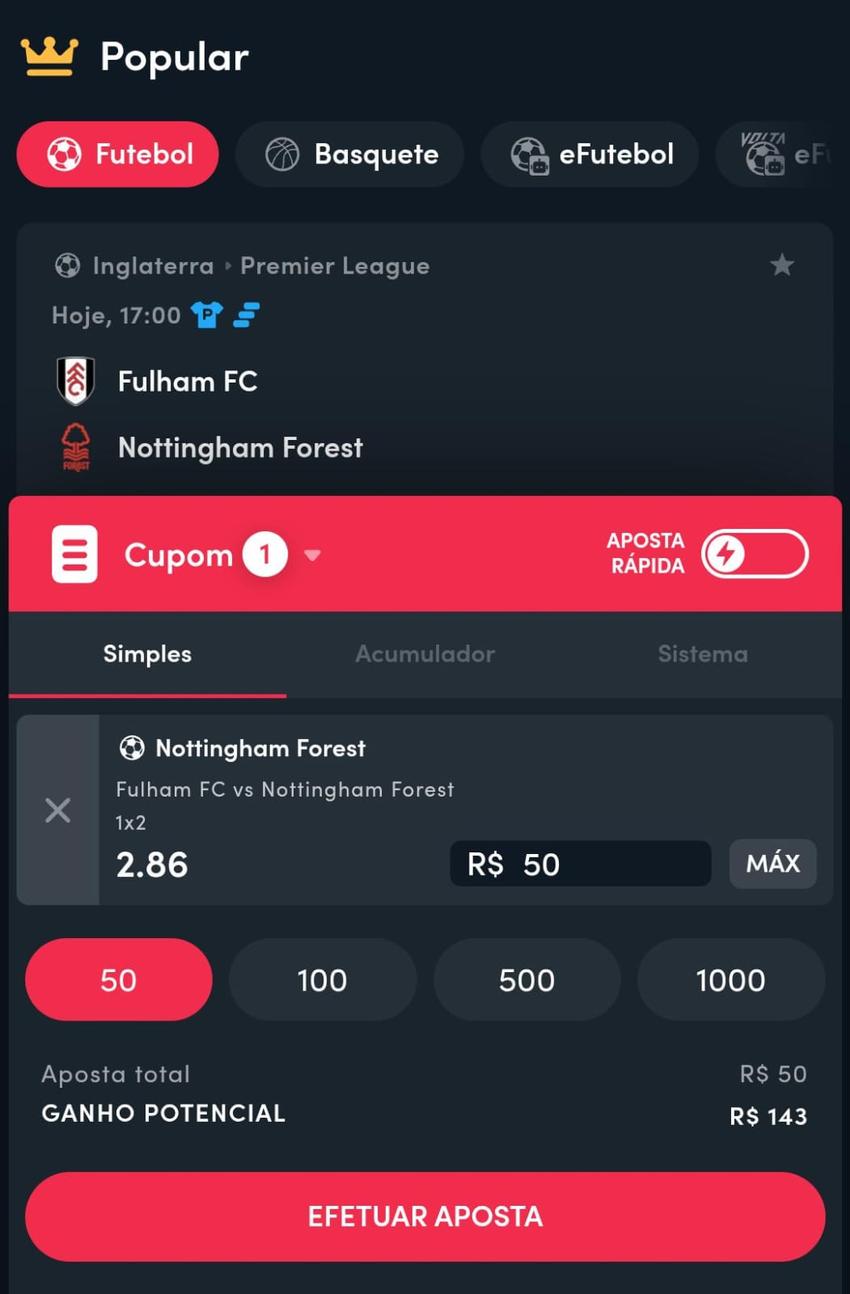 Captura de tela de uma aposta esportiva da Blaze