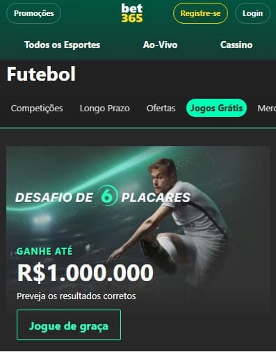 Captura da tela do Desafio de 6 Placares, promoção da casa de apostas no Mineiro bet365.
