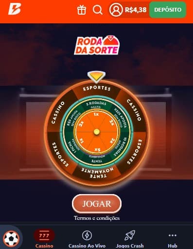 Captura da tela da Roda da Sorte na casa de apostas no Mineiro 2026 Betano.