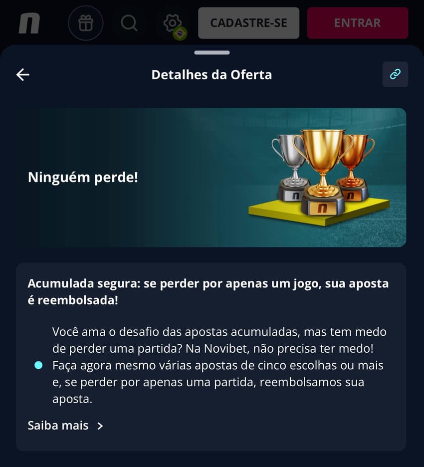 Captura da tela da Novibet, casa de apostas no Campeonato Mineiro.