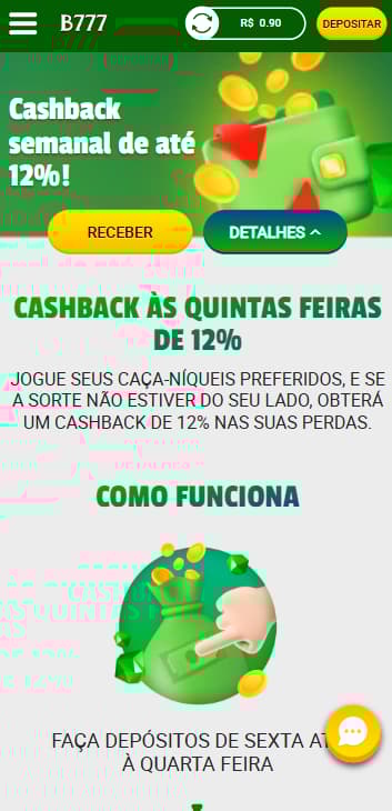 Promoção de cashback semanal na Brazino777