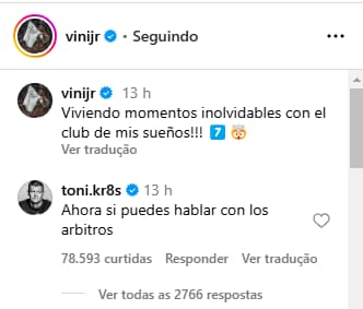 Comentário Kroos Vini Jr