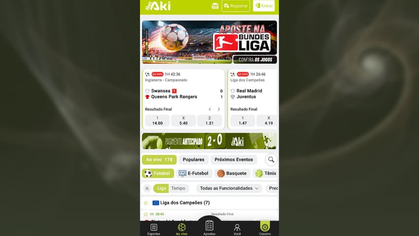 Captura da [ágina de esportes da Betaki.