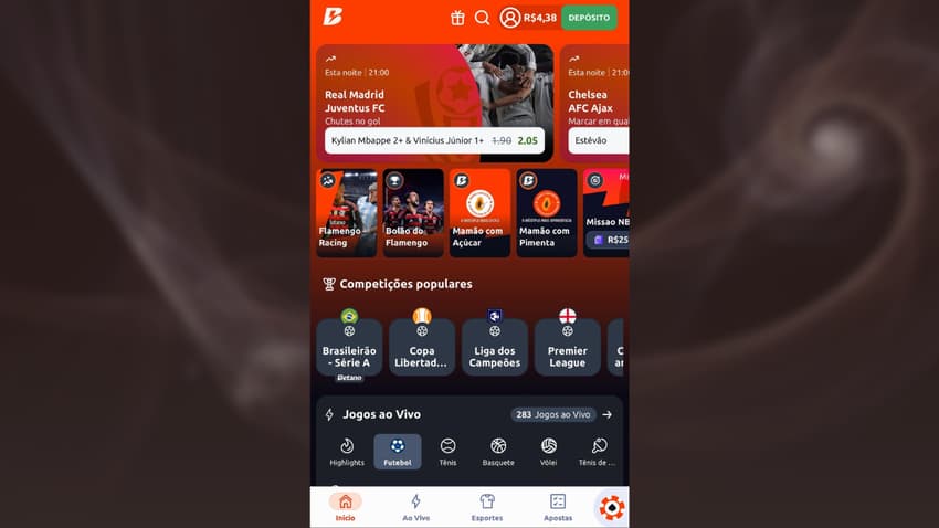 Captura da tela inicial da Betano.