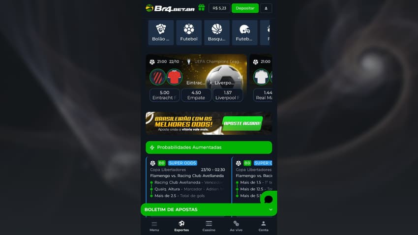 Captura da página inicial da plataforma de 5 reais Br4bet