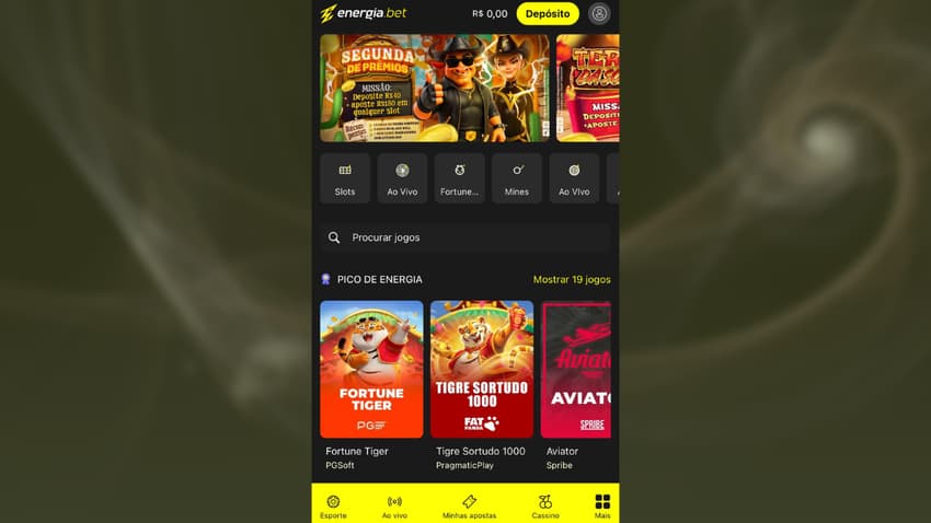 Captura de tela da página inicial do Energia Bet.