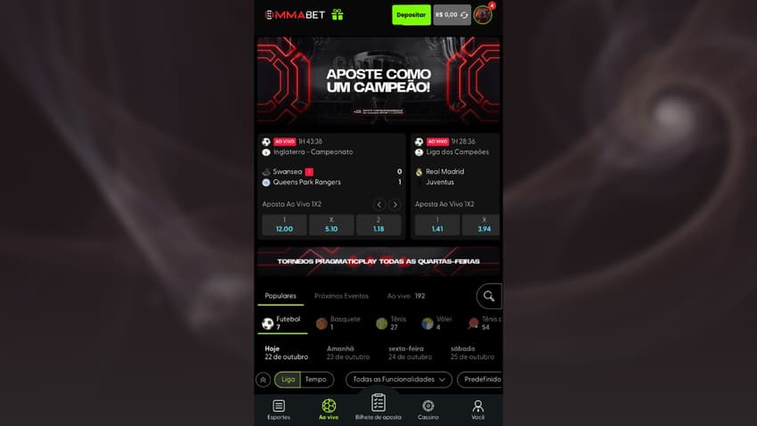 Captura da página de apostas ao vivo da MMA Bet.