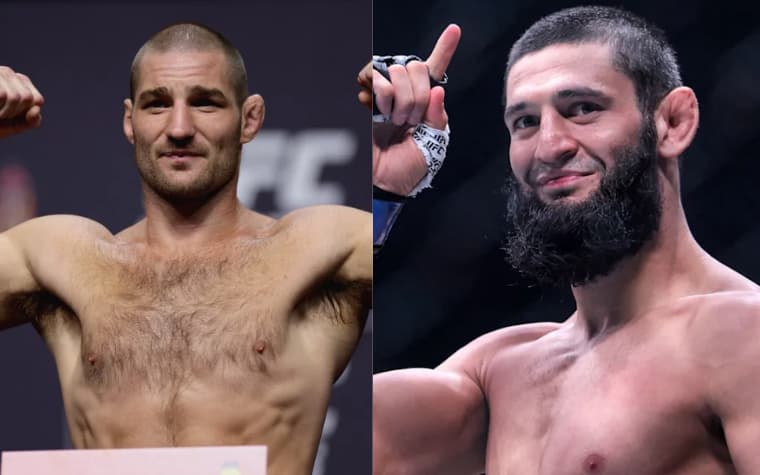 Sean Strickland e Khamzat Chimaev se enfrentam no UFC 328 (Fotos: AFP)