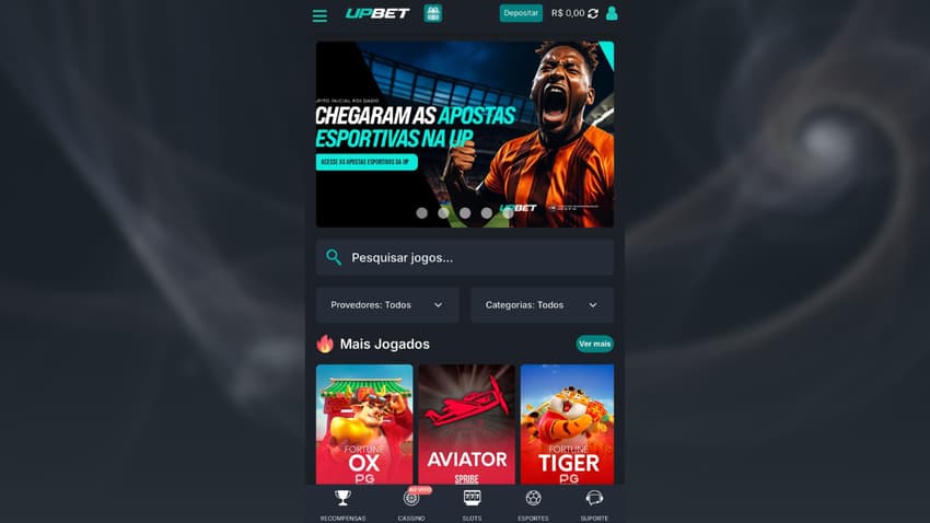 Captura da página inicial da Upbet.