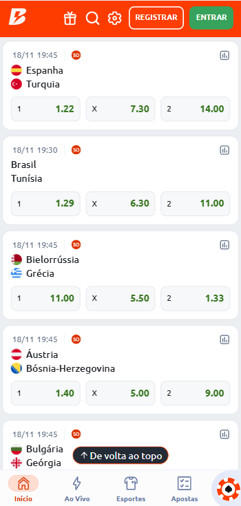 Partidas de futebol na Betano com símbolo SO ao lado indicando presença de SuperOdds
