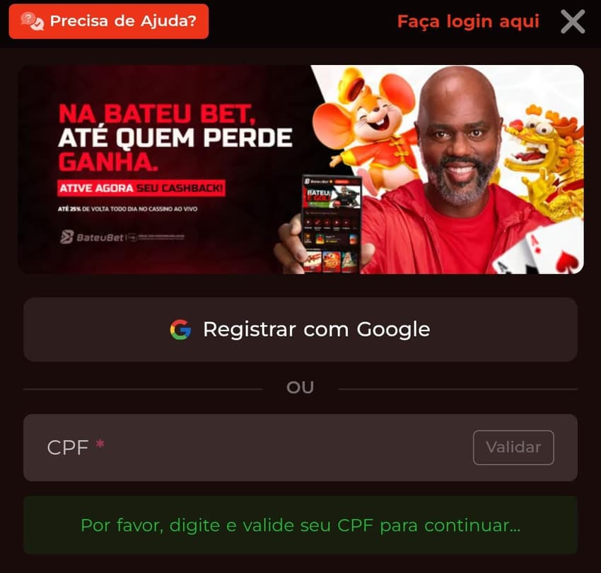 Captura de tela do formulário de cadastro na BateuBet Brasil