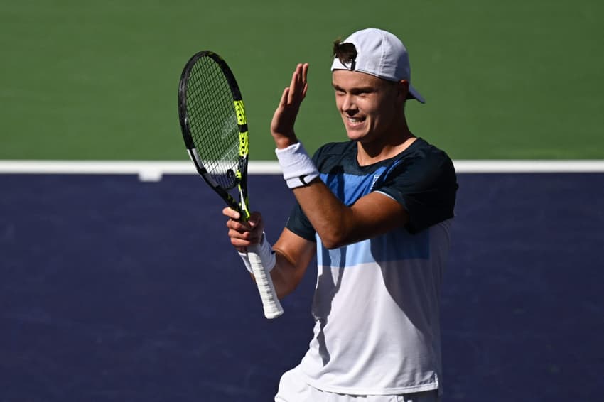 TENNIS-ATP-WTA-USA-MEN  Holger Rune comemorando classificação para a final do Indian Wells