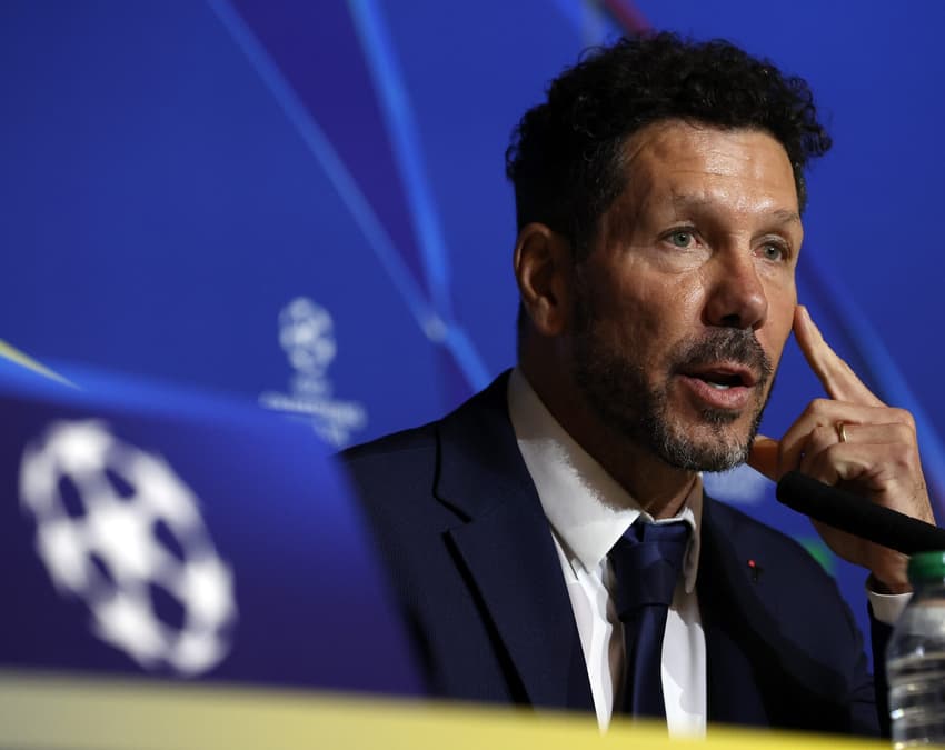 Diego Simeone durante coletiva pelo Atlético de Madrid na Champions League