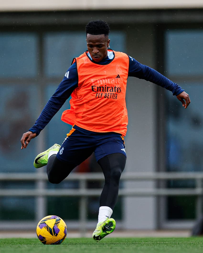 Vini Jr durante treinamento do Real Madrid