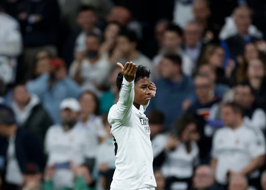 Endrick comemora golaço marcado pelo Real Madrid contra a Real Sociedad, pela Copa do Rei