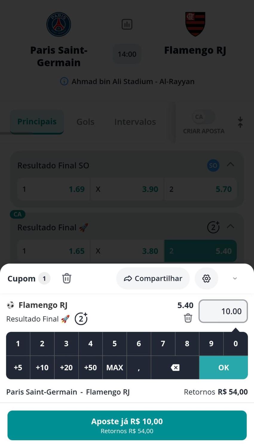 Captura de tela de uma aposta na Novibet