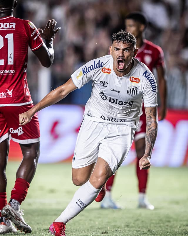 Tiquinho Soares marcou 8 gols em 23 jogos pelo Santos em 2025. (Raul Baretta/ Santos FC)