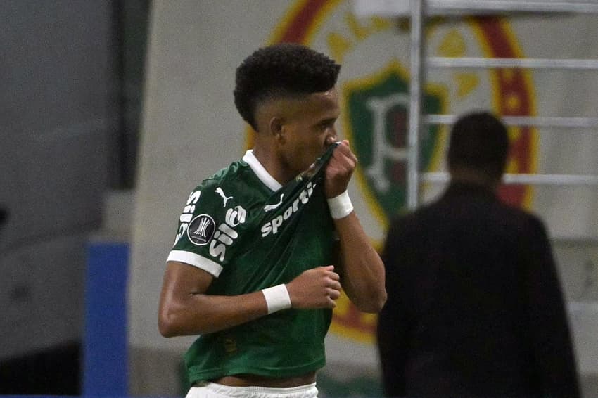Estêvão comemora gol do Palmeiras contra o Sporting Cristal (Foto: Nelson Almeida / AFP)