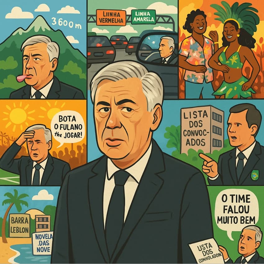 Ancelotti à Brasileira: do terno europeu ao samba na Apoteose