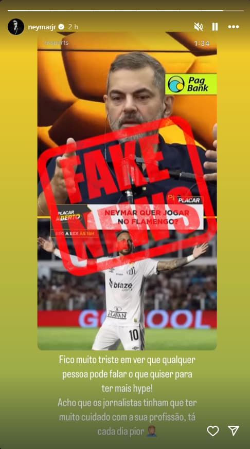 Neymar fez publicação em sua rede social sobre o vídeo (Foto: Reprodução)