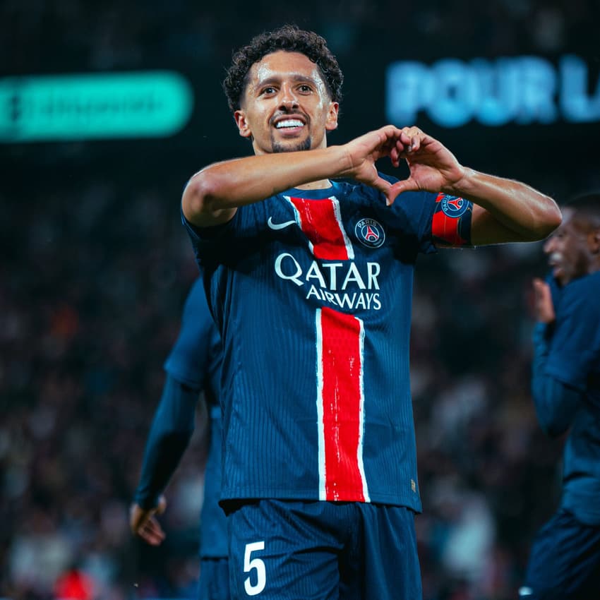Marquinhos celebra gol do PSG contra o Auxerre