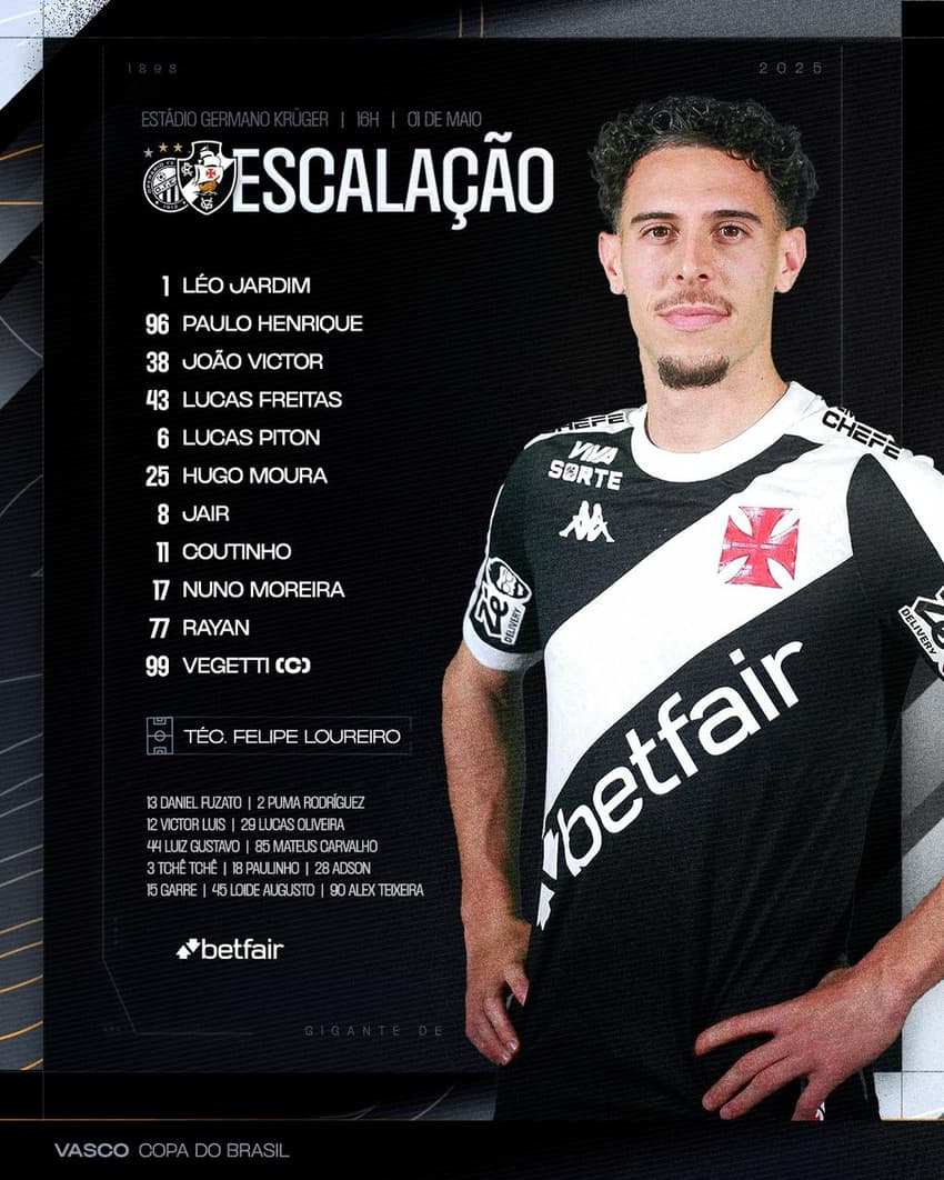Operário x Vasco - escalação